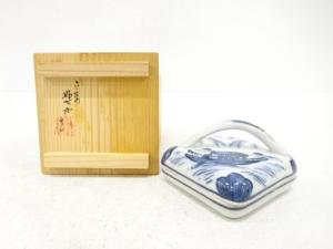 高野昭阿弥造　染付　隅田川　香合